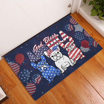 French Bulldog Welcome Doormat, French Bulldog God Bless America 4th of July Independence Day Welcome Doormat, Pets Home Decor Door Mat