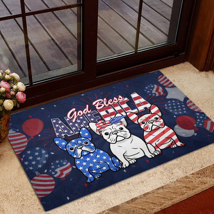 French Bulldog Welcome Doormat, French Bulldog God Bless America 4th of July Independence Day Welcome Doormat, Pets Home Decor Door Mat