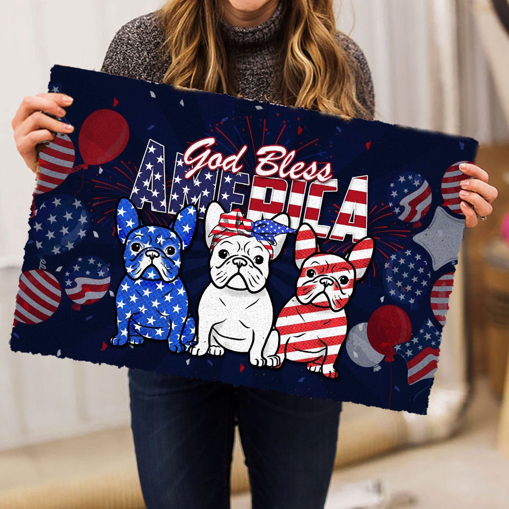French Bulldog Welcome Doormat, French Bulldog God Bless America 4th of July Independence Day Welcome Doormat, Pets Home Decor Door Mat