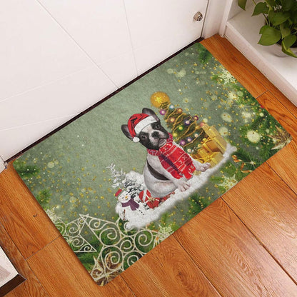 French Bulldog Welcome Doormat, French Bulldog Merry Christmas Snow Christmas Tree Xmas Holidays Welcome Doormat, Pets Home Decor Door Mat