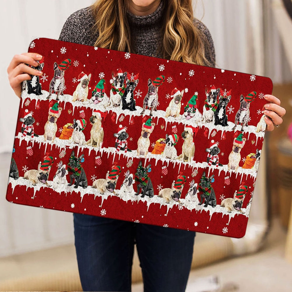 French Bulldog Welcome Doormat, French bulldog Merry Christmas Snowflake Christmas Tree Welcome Doormat, Pets Home Decor Door Mat