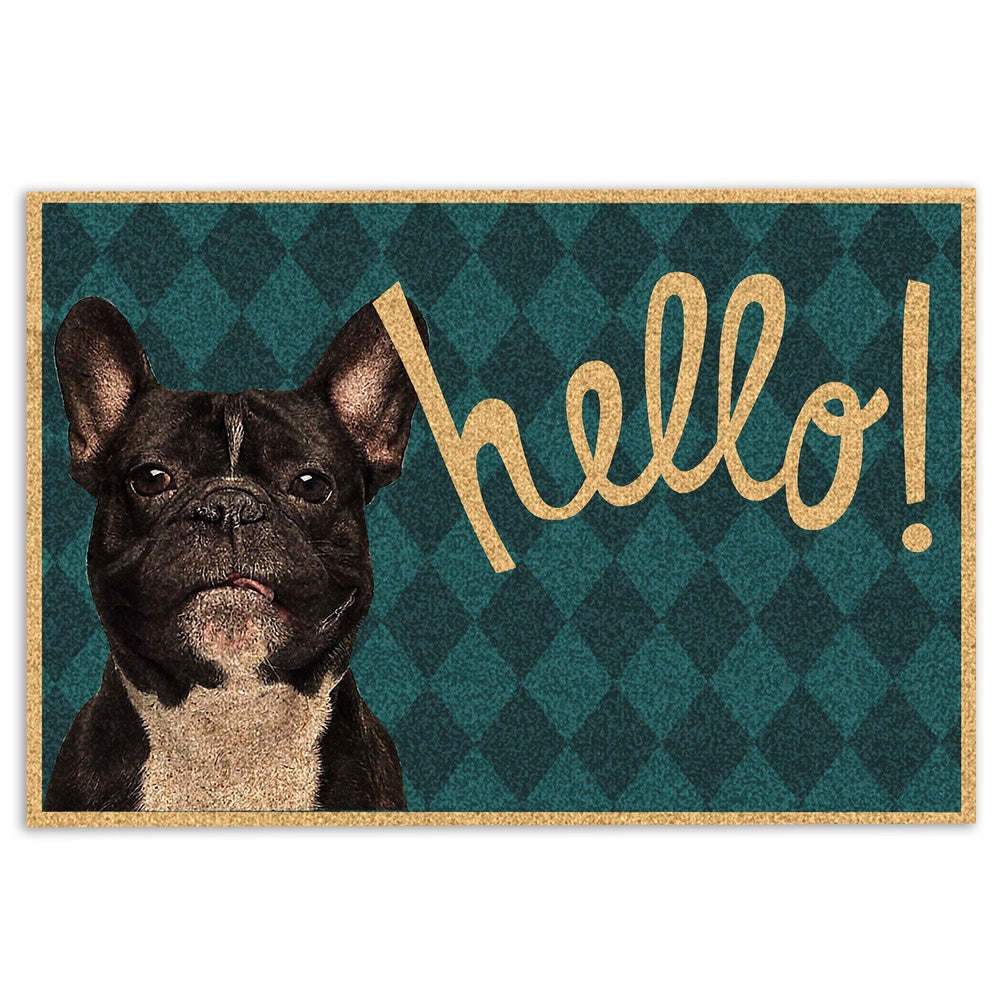 French Bulldog Welcome Doormat, Funny French Bulldog Hello Gift For Dog Lover Viridian Green Welcome Doormat, Pets Home Decor Door Mat