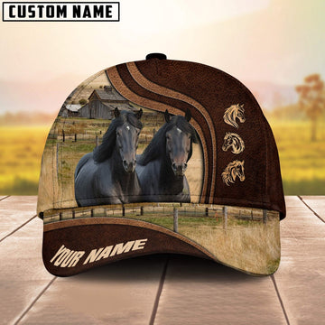 Friesian Horses Dark Brown Pattern Customized Name Cap, Farmer Cap, Vintage Farmer Hat, Mens Farmer Hats, Cap For Farmers