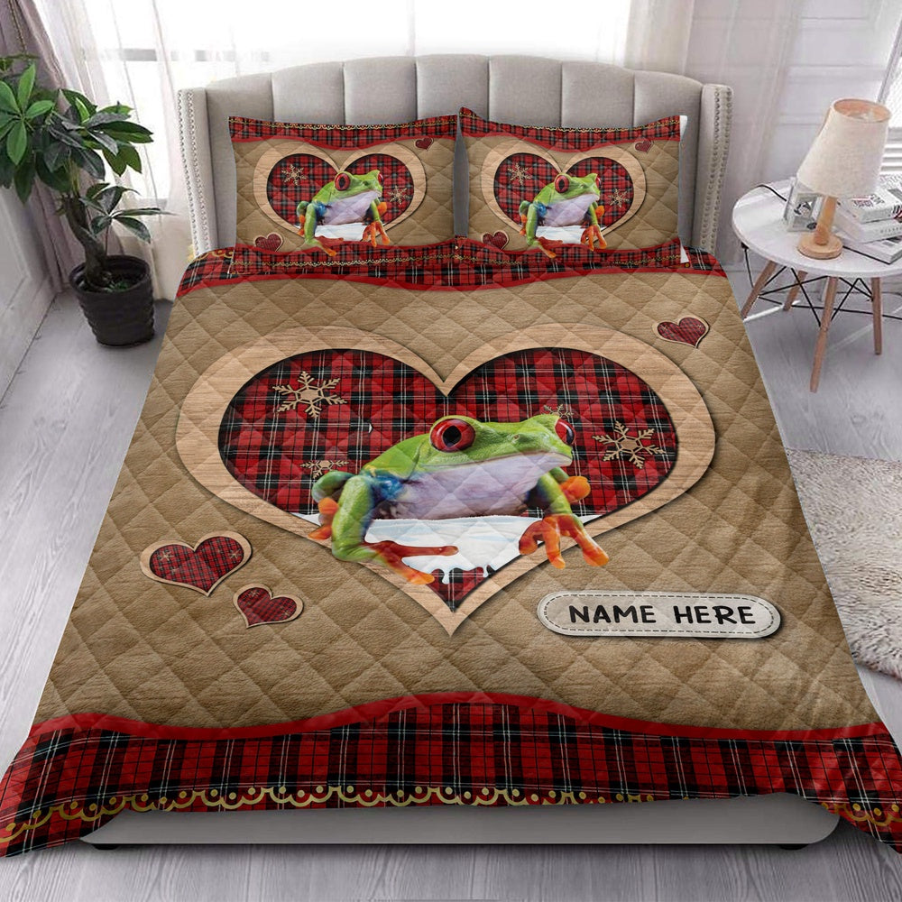 Frogmas Heart Red Plaid Bedding Set, Christmas Beddings, Xmas Bedding Sets