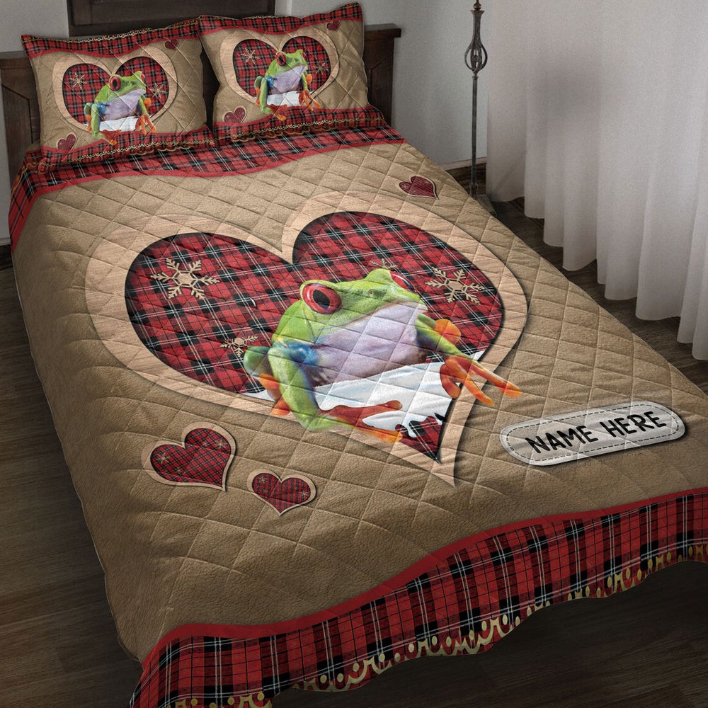 Frogmas Heart Red Plaid Bedding Set, Christmas Beddings, Xmas Bedding Sets