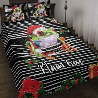 Frogmas Striped With Santa Hat Bedding Set, Christmas Beddings, Xmas Bedding Sets
