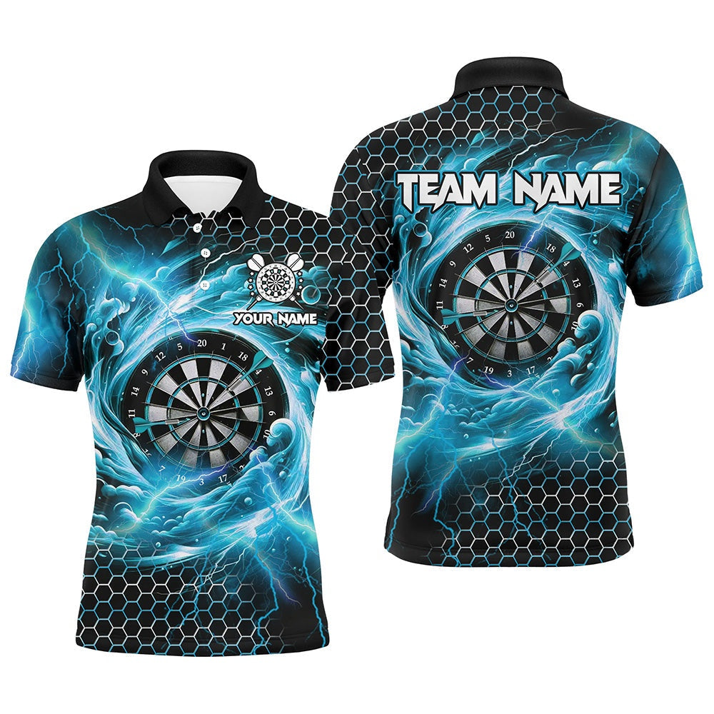 Funny 3D Dartboard Storm Thunder Custom Darts Shirts For Men Team League Darts Polo Blue, Darts Team Polo Shirt