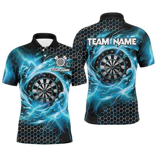 Funny 3D Dartboard Storm Thunder Custom Darts Shirts For Men Team League Darts Polo Blue, Darts Team Polo Shirt