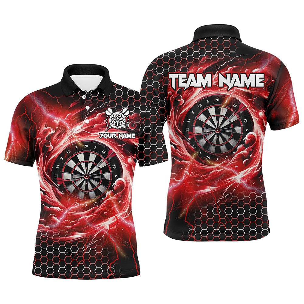 Funny 3D Dartboard Storm Thunder Custom Darts Shirts For Men Team League Darts Polo Red, Darts Team Polo Shirt