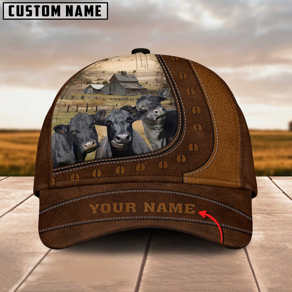 Funny Black Angus Cattle Customized Name Brown Cap, Farmer Cap, Vintage Farmer Hat, Mens Farmer Hats, Cap For Farmers