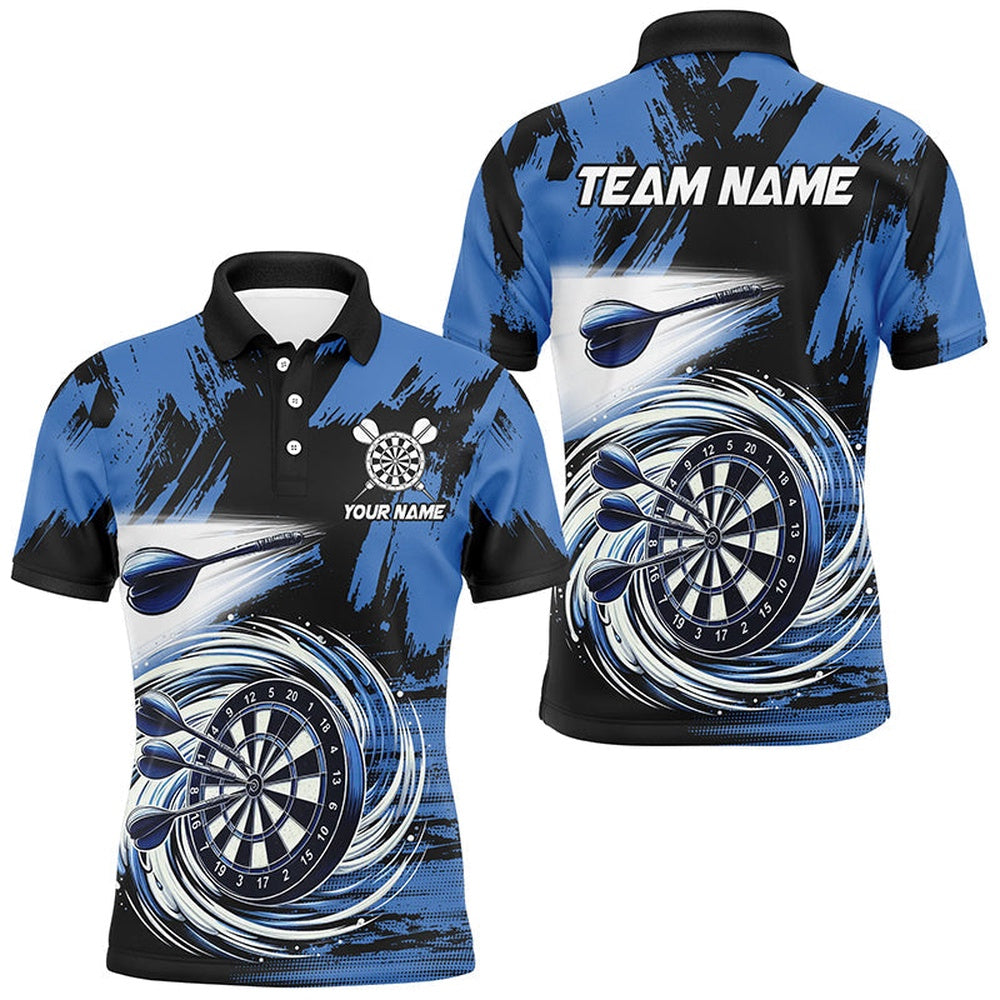Funny Blue Swirling Darts Board Custom Dart Polo For Men, Cool Darts Shirts Team Polo, Darts Team Polo Shirt