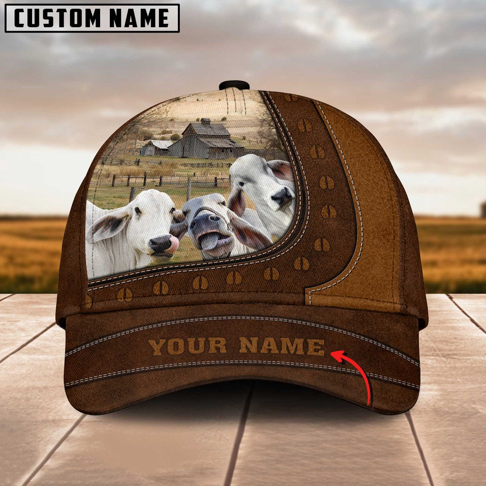 Funny Brahman Cattle Customized Name Brown Cap, Farmer Cap, Vintage Farmer Hat, Mens Farmer Hats, Cap For Farmers