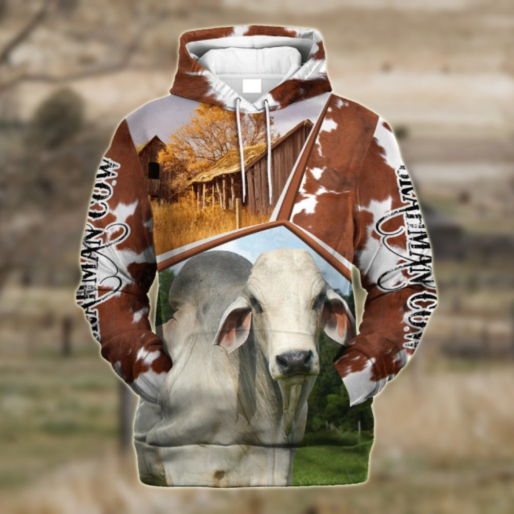 Funny Brahman Cattle Farmhouse 3D Printed Hoodie, Farmer Hoodie, Farm Themed Shirts, Farm Tee Shirts