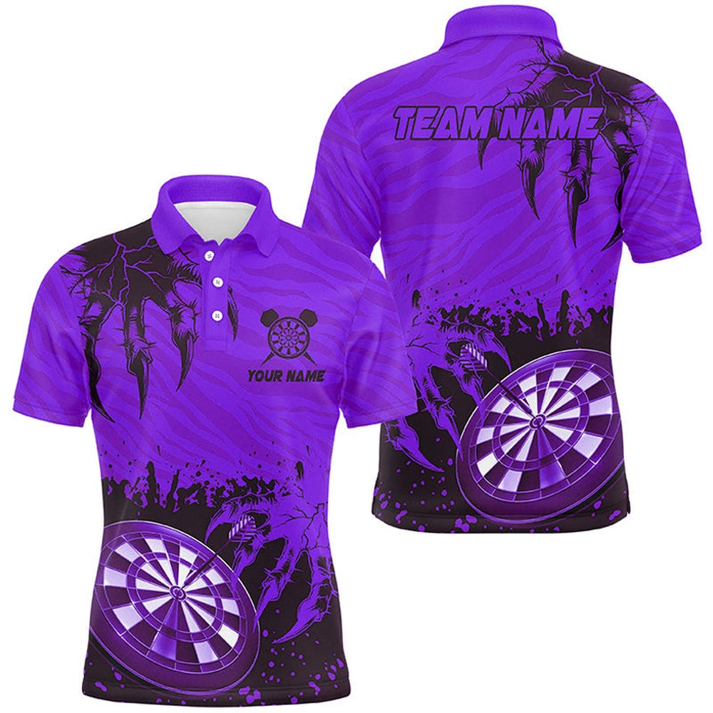 Funny Claw Dartboard Purple Men Darts Polo Shirt Custom Team League Darts Shirts, Darts Team Polo Shirt