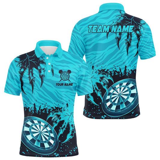 Funny Claw Dartboard Turquoise 3D Printed Men Darts Polo Shirts Custom Team League Darts Shirts, Darts Team Polo Shirt