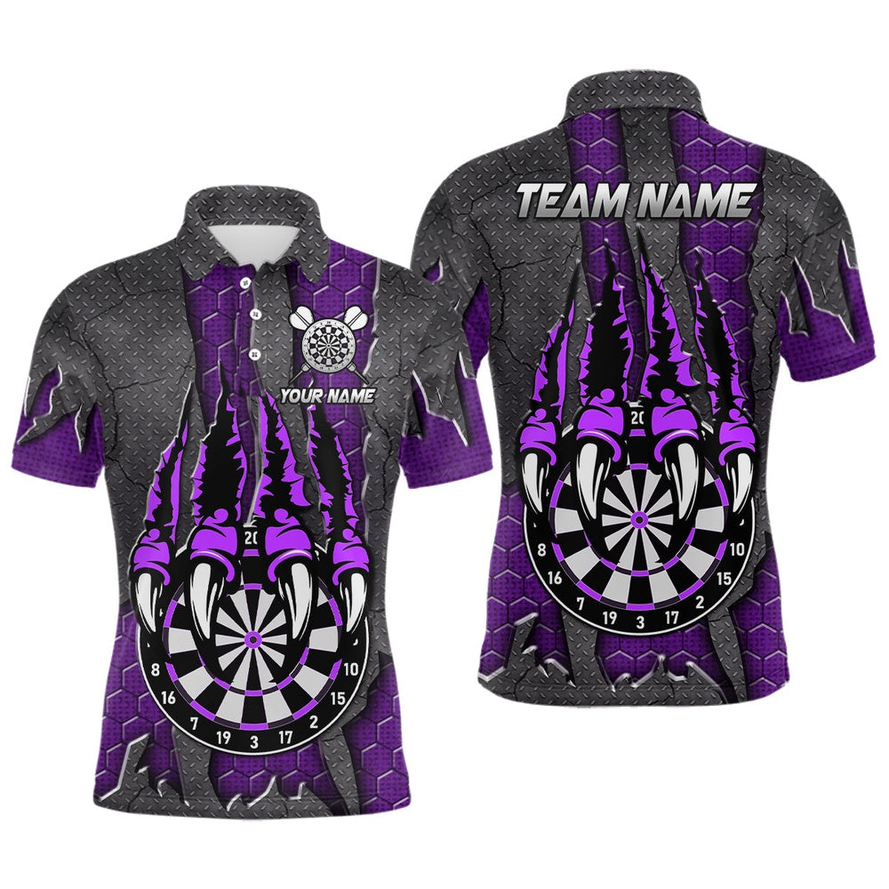 Funny Claw Darts Board Custom Purple Dart Shirts For Men, Personalized Darts League Team Polo, Darts Team Polo Shirt