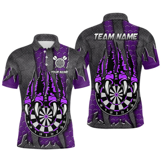 Funny Claw Darts Board Custom Purple Dart Shirts For Men, Personalized Darts League Team Polo, Darts Team Polo Shirt