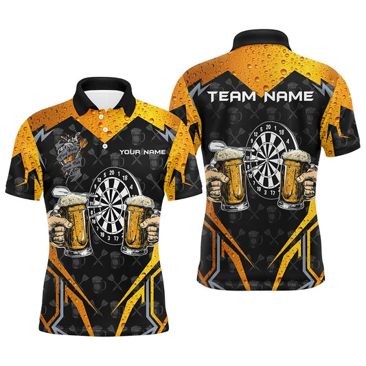 Funny Dartboard And Beer Custom Darts Shirts For Men, Best Drinking Darts Team Polo Black, Darts Team Polo Shirt