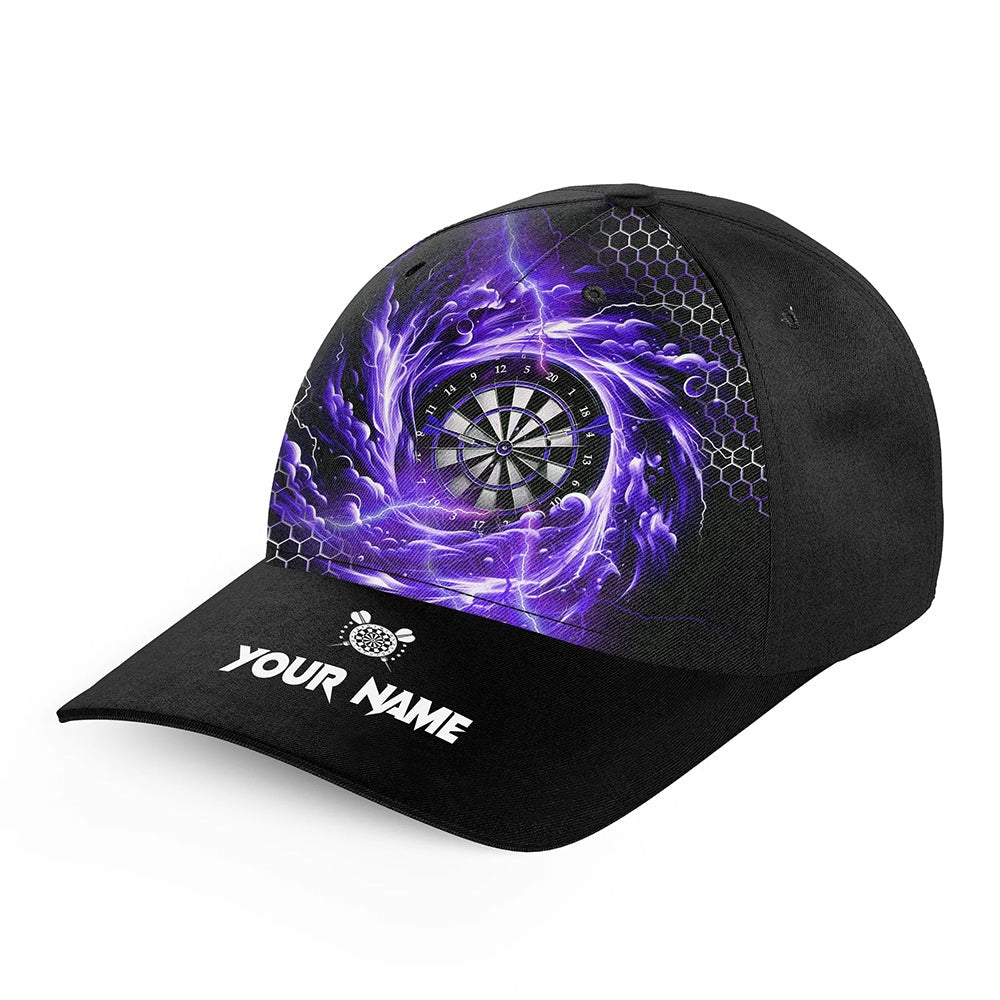 Funny Dartboard Storm Thunder Custom Purple Darts Hats, 3D Printed Baseball Darts Cap, Darts Team Cap Hats
