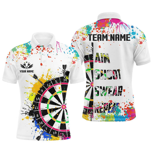 Funny Dartboards Colorful Paint Aim Shoot Swear Repeat Darts Shirt For Men Custom Darts Team Polo, Darts Team Polo Shirt