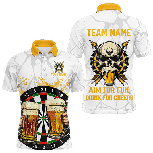 Funny Darts And Beer Aim For Fun Drink For Cheer Custom Men Dart Shirt, Drinking Darts PoloWhite, Darts Team Polo Shirt