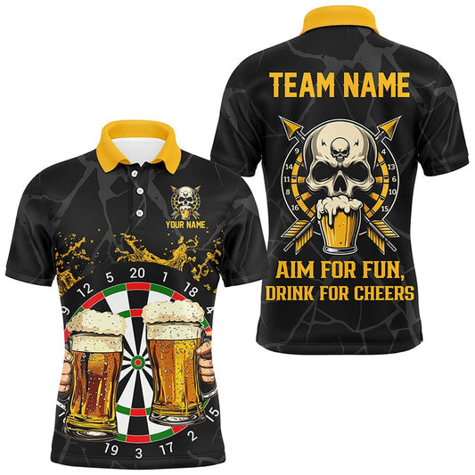Funny Darts And Beer Aim For Fun Drink For Cheer Custom Men Darts Shirts, Drinking Darts Polo, Darts Team Polo Shirt