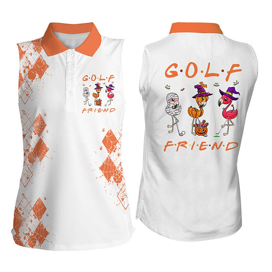 Funny Halloween Womens Sleeveless Golf Polo Shirt - Flamingo Golf Friend Halloween Shirt, Women Golf Shirts