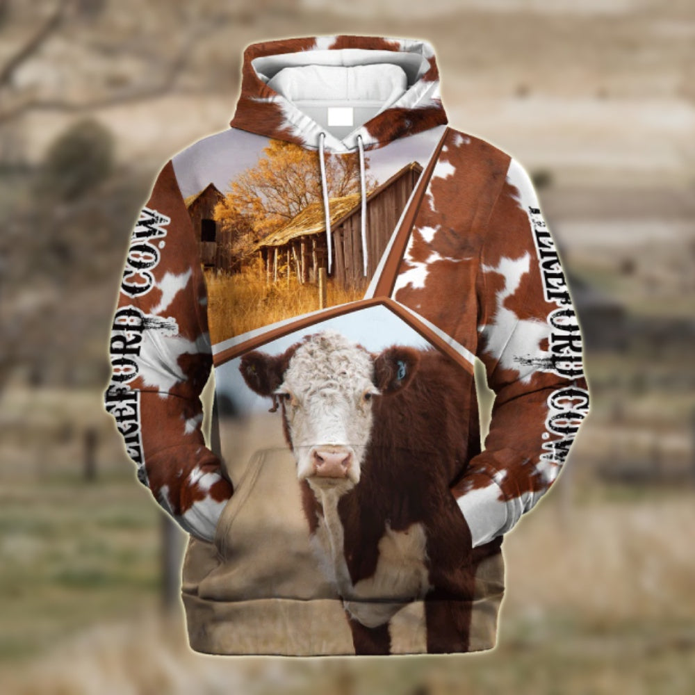 Funny Hereford Cattle Farmhouse 3D Printed Hoodie, Farmer Hoodie, Farm Themed Shirts, Farm Tee Shirts
