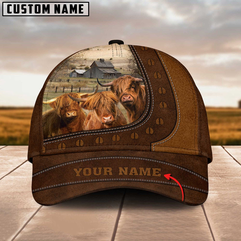 Funny Highland Cattle Customized Name Brown Cap, Farmer Cap, Vintage Farmer Hat, Mens Farmer Hats, Cap For Farmers