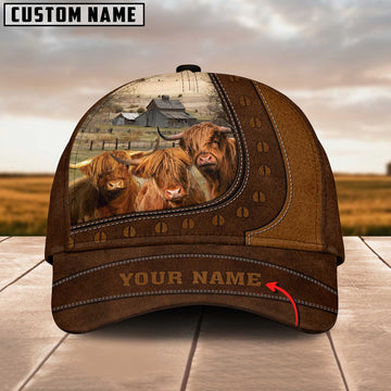 Funny Highland Cattle Customized Name Brown Cap, Farmer Cap, Vintage Farmer Hat, Mens Farmer Hats, Cap For Farmers