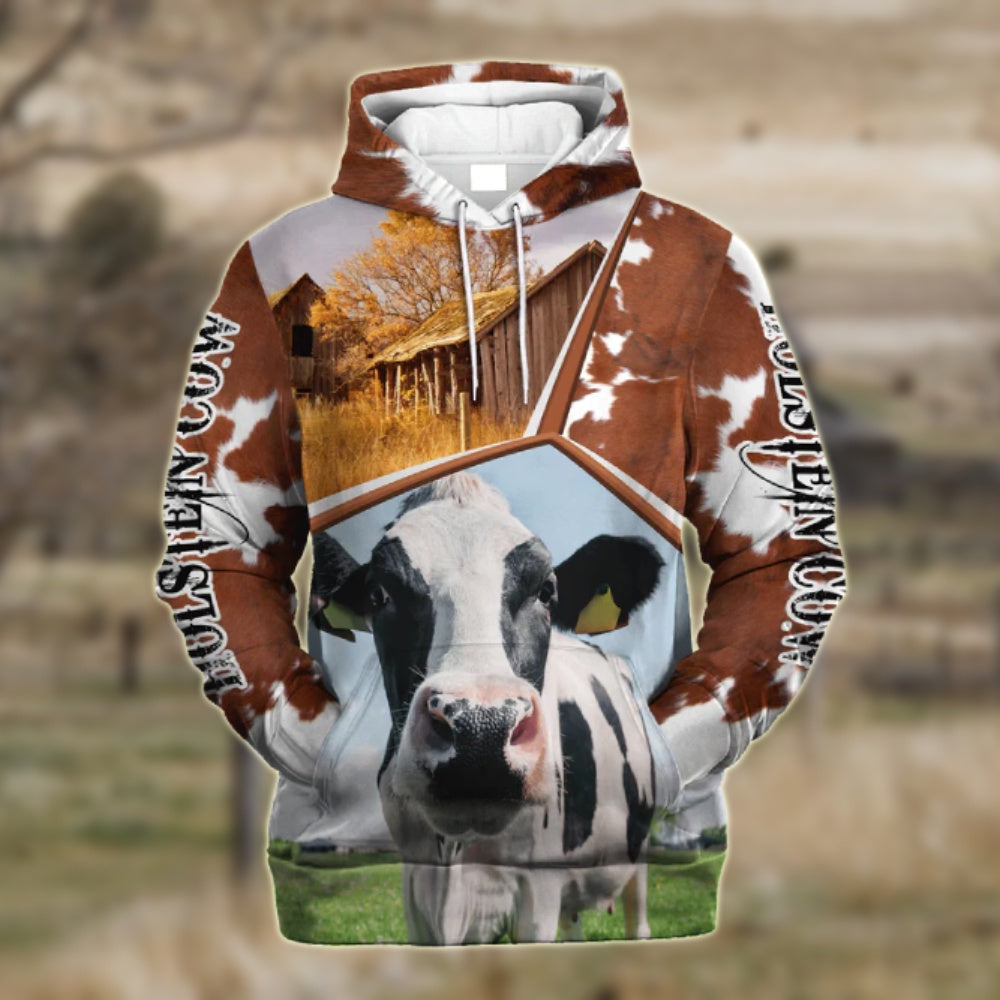 Funny Holstein Cattle Farmhouse 3D Printed Hoodie, Farmer Hoodie, Farm Themed Shirts, Farm Tee Shirts