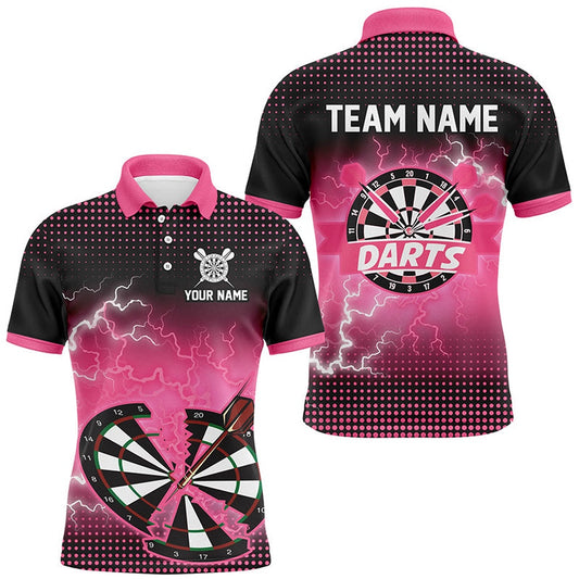 Funny Pink Crack Dartboard Thunder Lightning 3D Printed Custom Men Darts Shirts Darts Team Polo, Darts Team Polo Shirt
