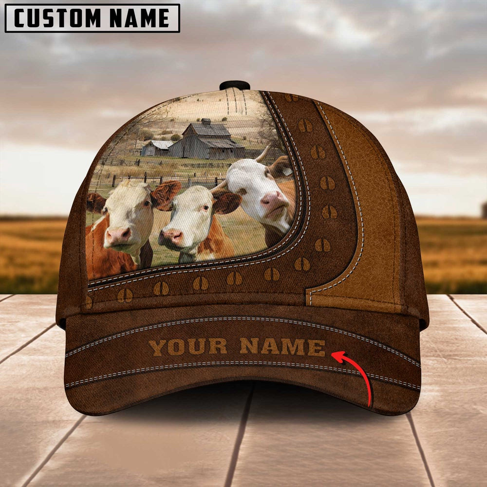 Funny Simmental Cattle Customized Name Brown Cap, Farmer Cap, Vintage Farmer Hat, Mens Farmer Hats, Cap For Farmers