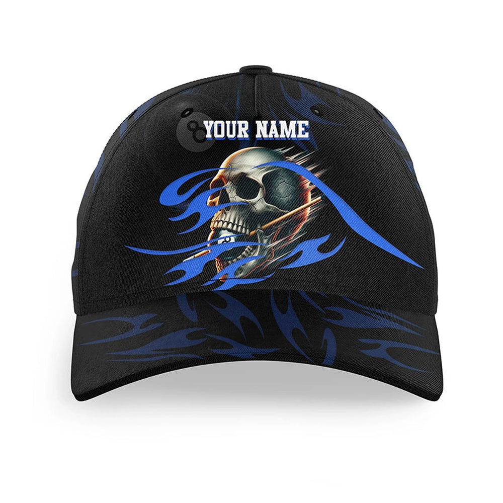 Funny Skull 8 Ball Pool Billiard Hats For Player Custom Adjustable 3D Billiard Baseball Caps Blue, Personalized Billiard Team Cap Hats
