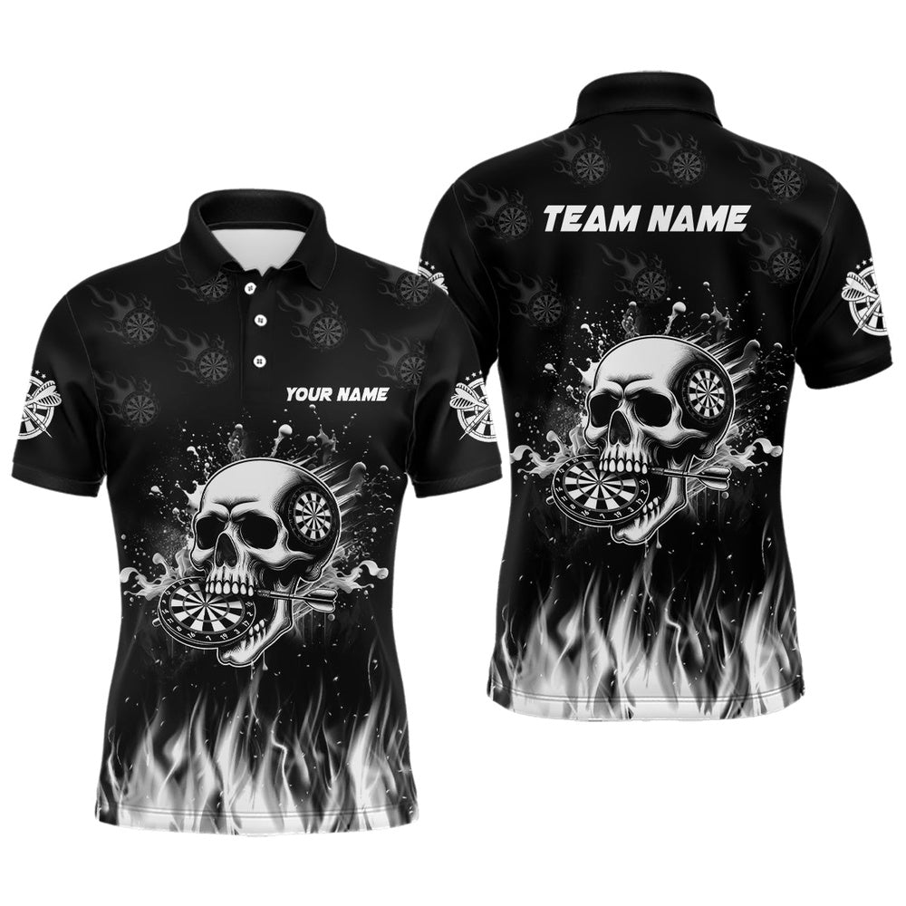 Funny Skull Fire Black Darts Polo And Polo Shirts For Men Custom Darts Team Polo, Darts Team Polo Shirt