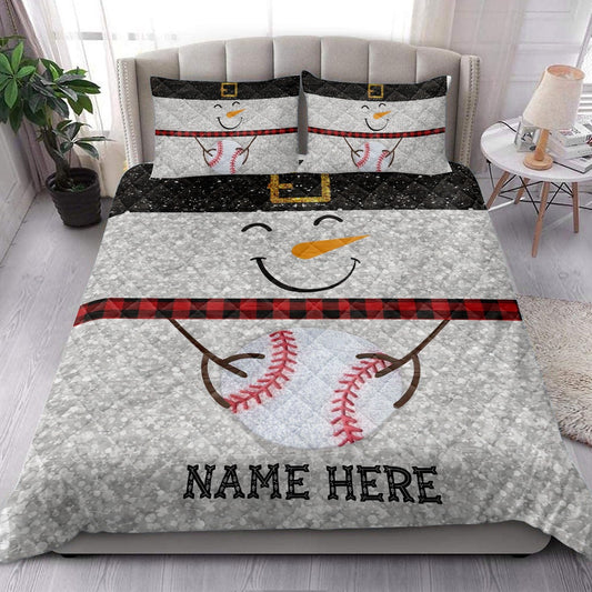 Funny Snowman Bringmas Baseball Glitter Buffalo Plaid Bedding Set, Christmas Beddings, Xmas Bedding Sets