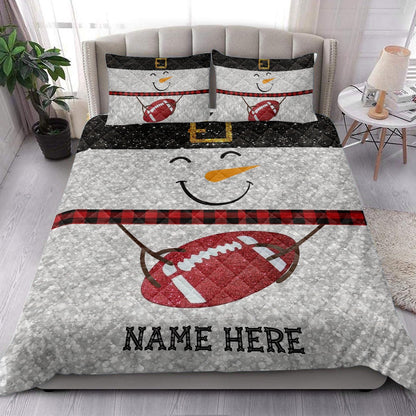 Funny Snowman Bringmas Football Glitter Buffalo Plaid Bedding Set, Christmas Beddings, Xmas Bedding Sets