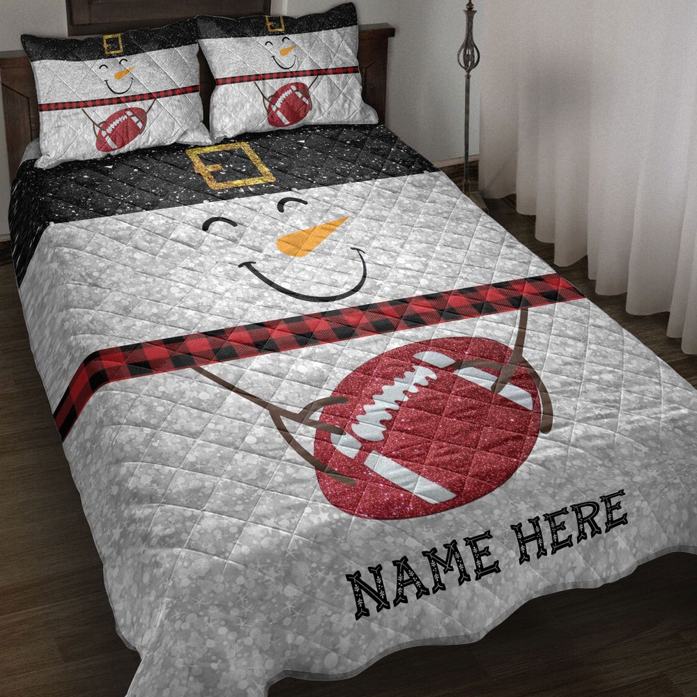 Funny Snowman Bringmas Football Glitter Buffalo Plaid Bedding Set, Christmas Beddings, Xmas Bedding Sets