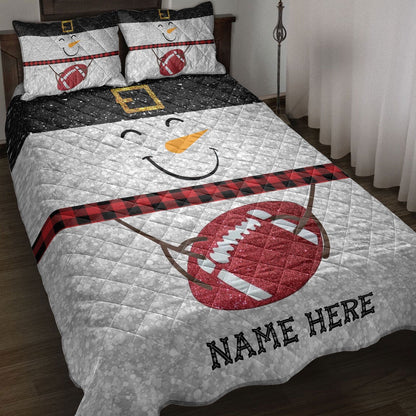 Funny Snowman Bringmas Football Glitter Buffalo Plaid Bedding Set, Christmas Beddings, Xmas Bedding Sets