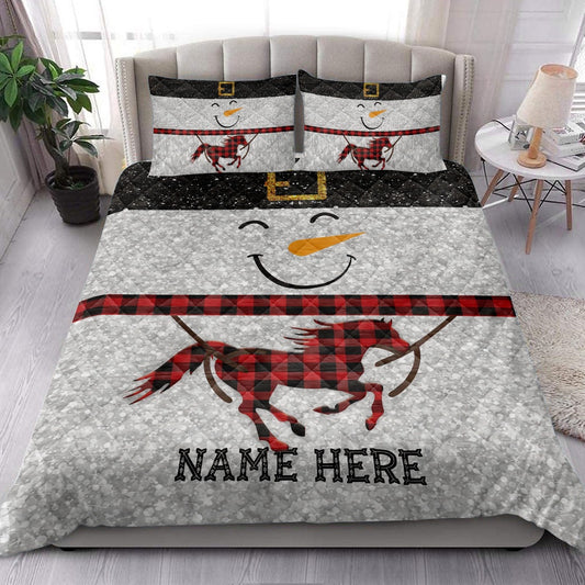 Funny Snowman Bringmas Horse Glitter Red Buffalo Plaid Bedding Set, Christmas Beddings, Xmas Bedding Sets
