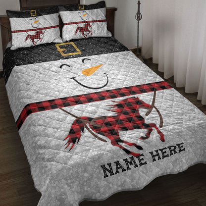 Funny Snowman Bringmas Horse Glitter Red Buffalo Plaid Bedding Set, Christmas Beddings, Xmas Bedding Sets