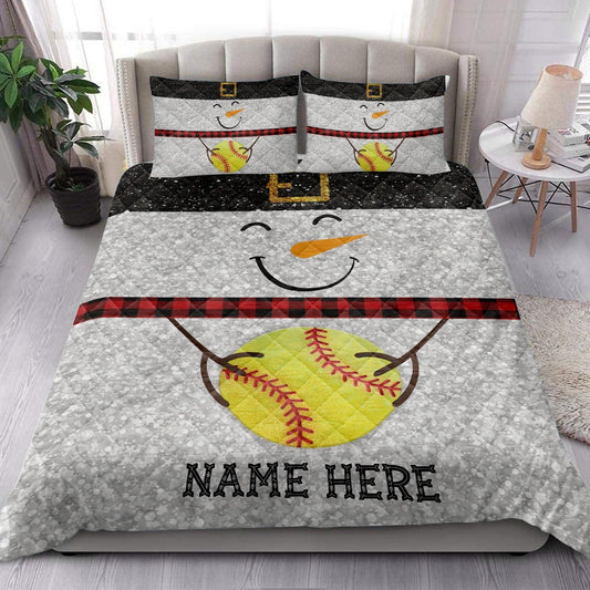 Funny Snowman Bringmas Softball Glitter Buffalo Plaid Bedding Set, Christmas Beddings, Xmas Bedding Sets