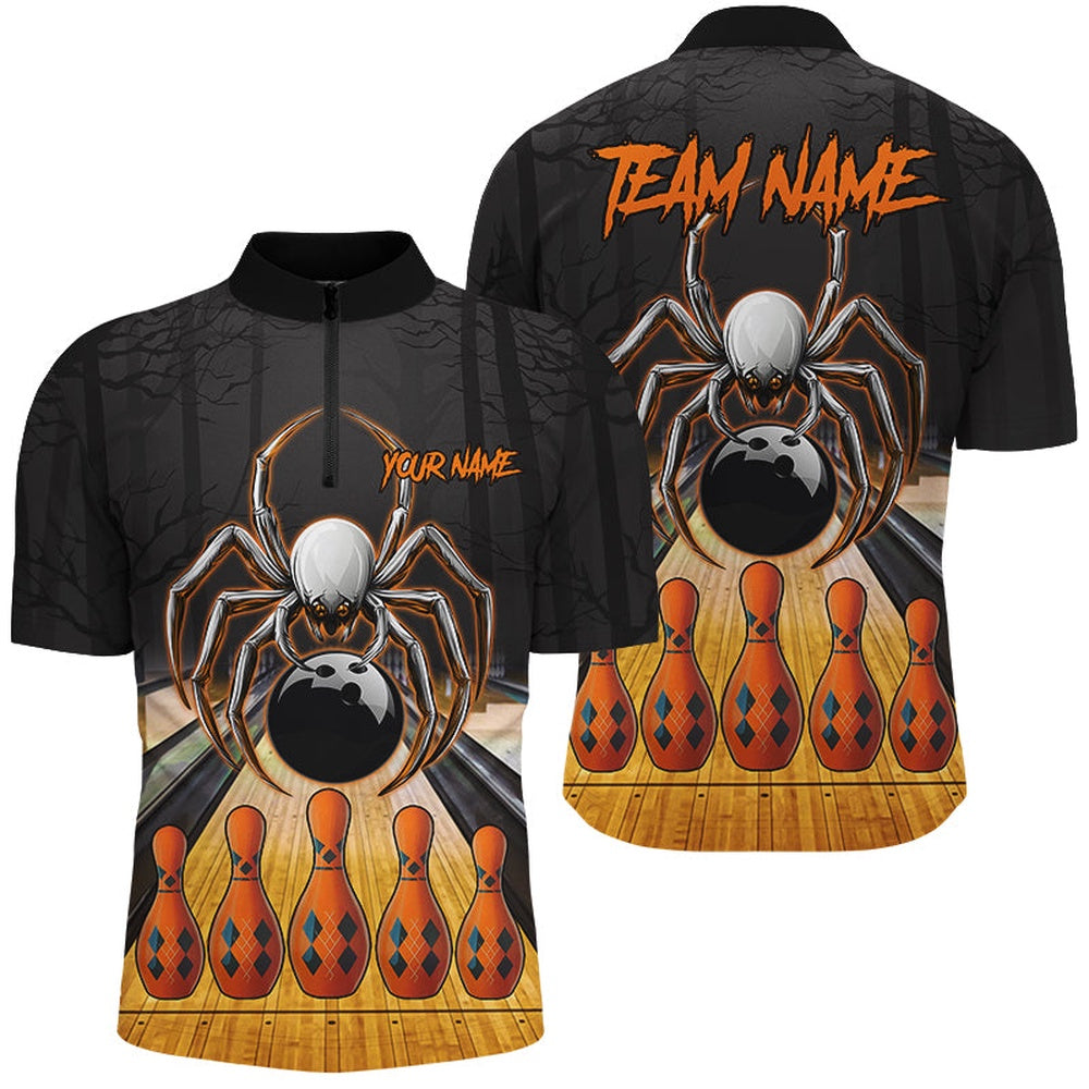 Funny Spider Halloween Bowling Shirts For Men Custom Bowling Team Jerseys, Halloween Bowling Outfits, Bowling Jersey Shirt