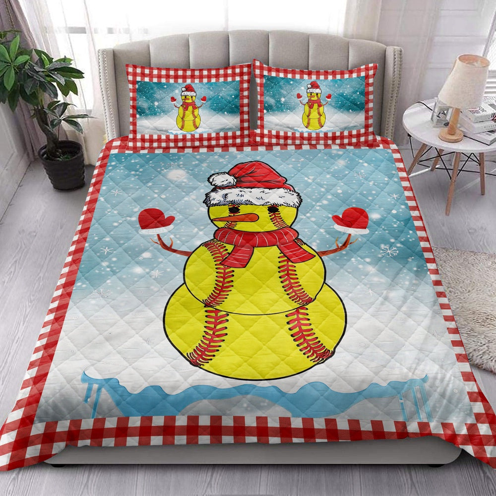 Funnymas Softball Balls Santa Snowman Bedding Set, Christmas Beddings, Xmas Bedding Sets