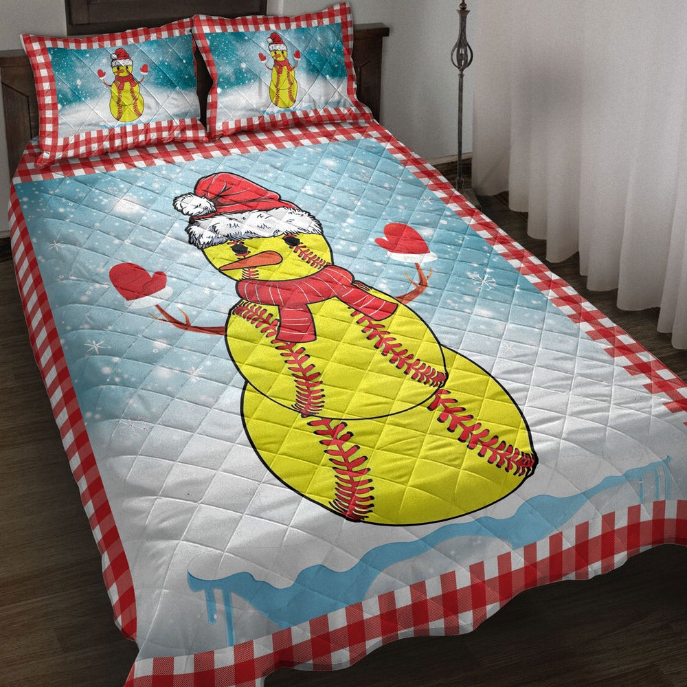 Funnymas Softball Balls Santa Snowman Bedding Set, Christmas Beddings, Xmas Bedding Sets