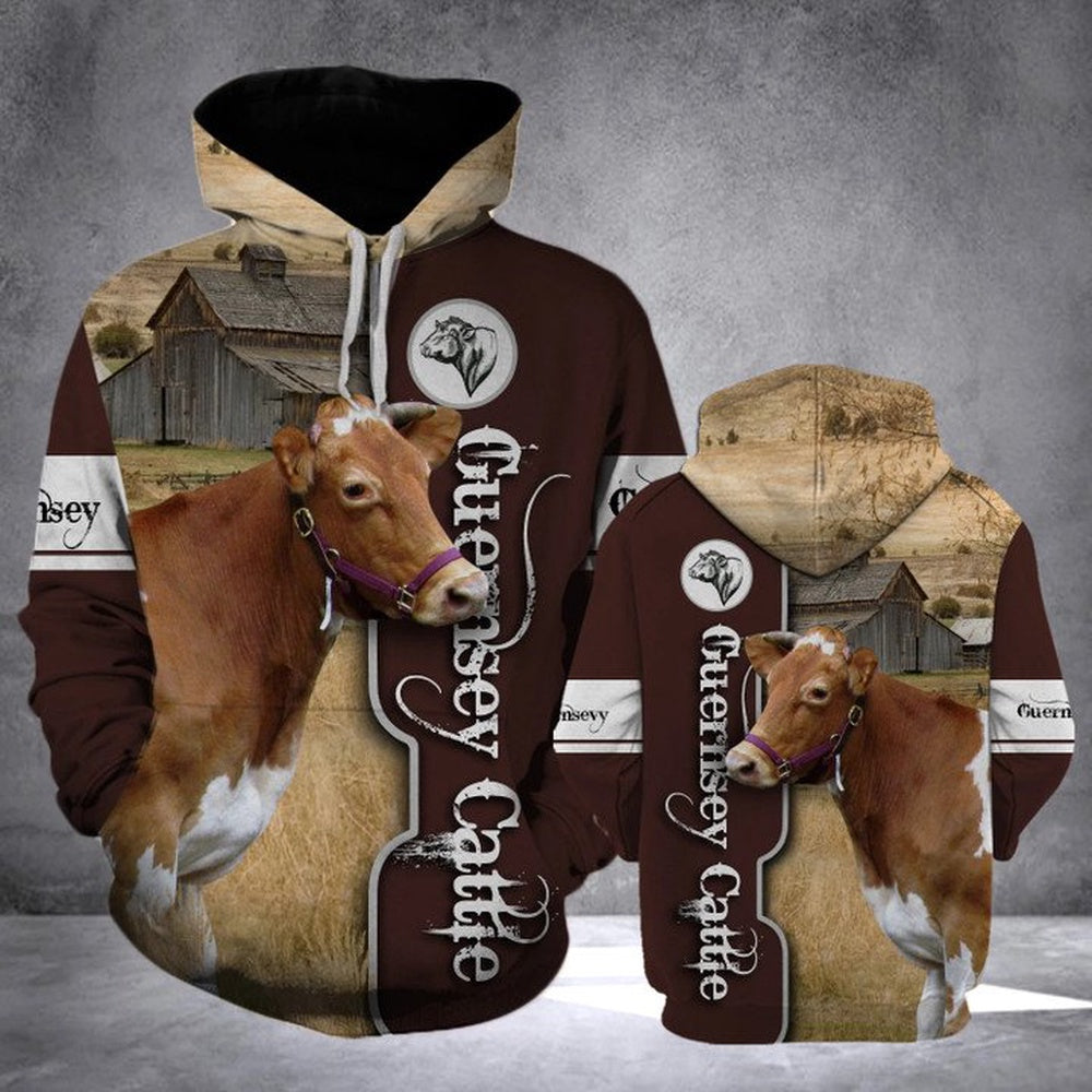 GUERNSEY CATTLE All Over Printed Hoodie, Farmer Hoodie, Farm Themed Shirts, Farm Tee Shirts
