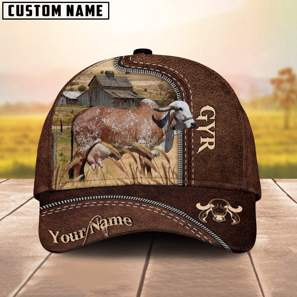 GYR Cattle Customized Name Leather Pattern Cap, Farmer Cap, Vintage Farmer Hat, Mens Farmer Hats, Cap For Farmers