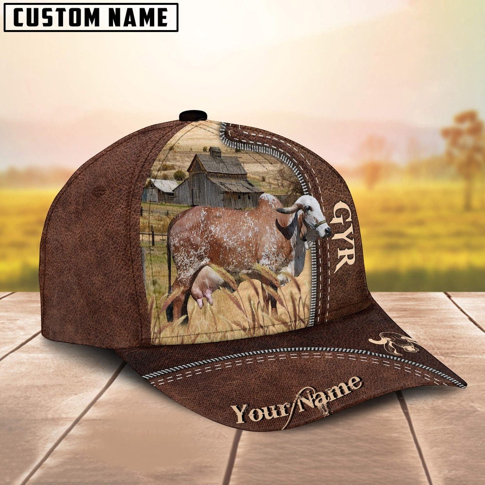 GYR Cattle Customized Name Leather Pattern Cap, Farmer Cap, Vintage Farmer Hat, Mens Farmer Hats, Cap For Farmers