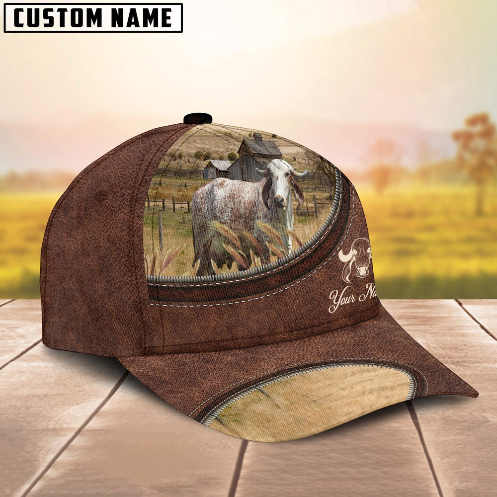 GYR Cattle On The Farm Customized Name Leather Pattern Cap, Farmer Cap, Vintage Farmer Hat, Mens Farmer Hats, Cap For Farmers