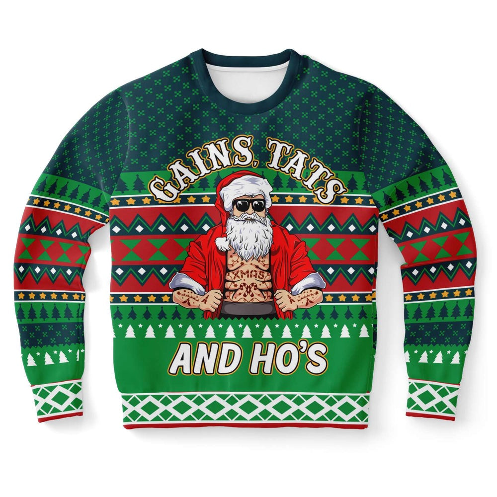 Gains Tats And Ho's Tattoo Gym Ugly Christmas Sweater, Christmas Ugly Sweater, Sweater Xmas, Ugly Sweater